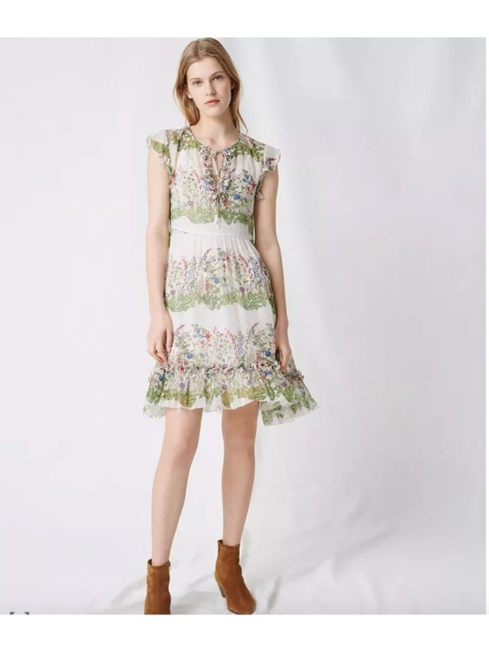 NWT MAJE Reinette Silk  Floral Garden Dress Size 36‎ ( Small)